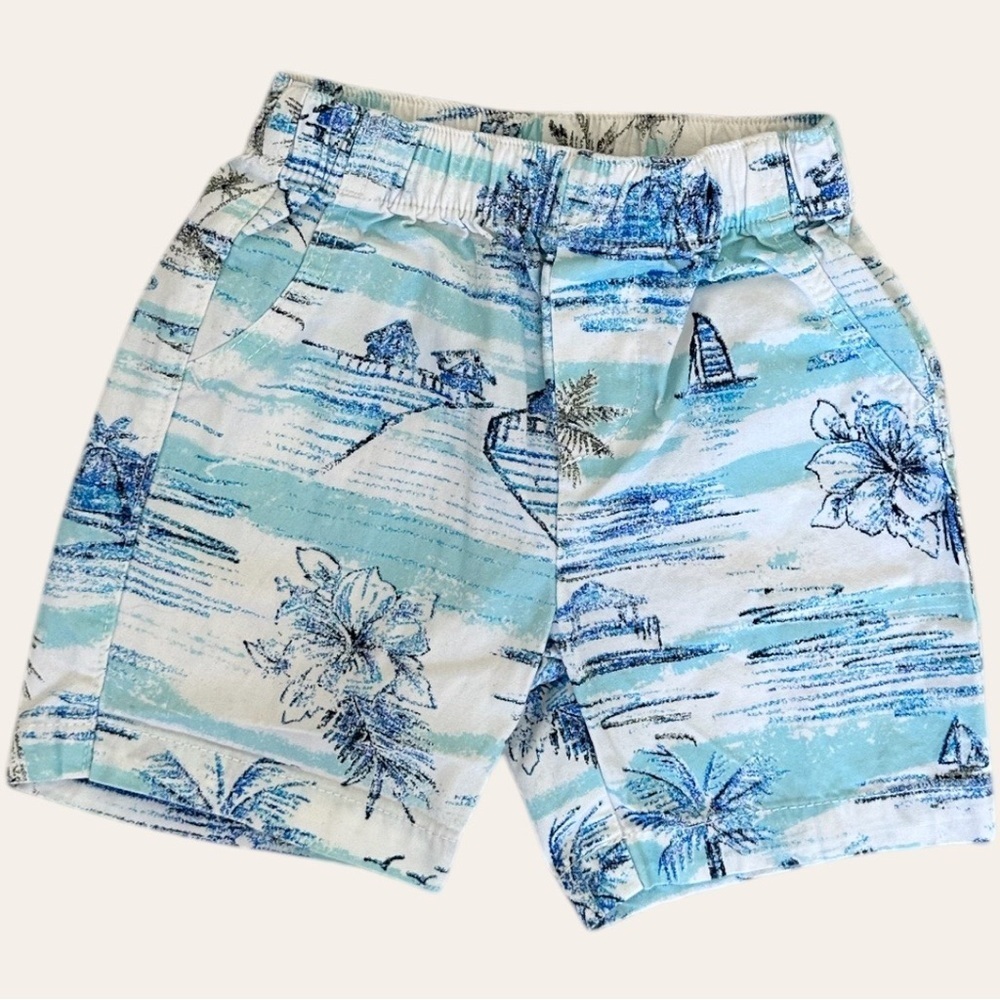 Nautica 6-9M Baby Boy Blue White Shorts Tropical Summer EUC